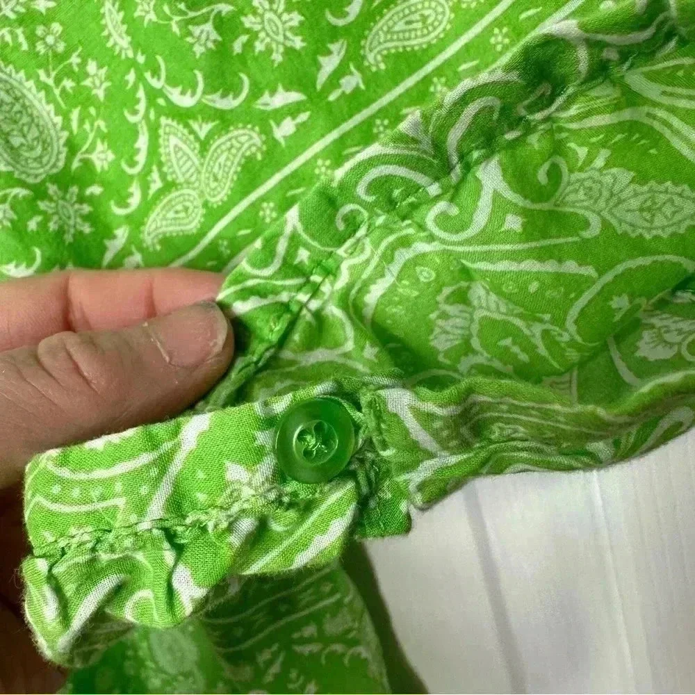 Nicole Miller Boho Style Shirt Green & White Size Medium - Picture 9 of 16